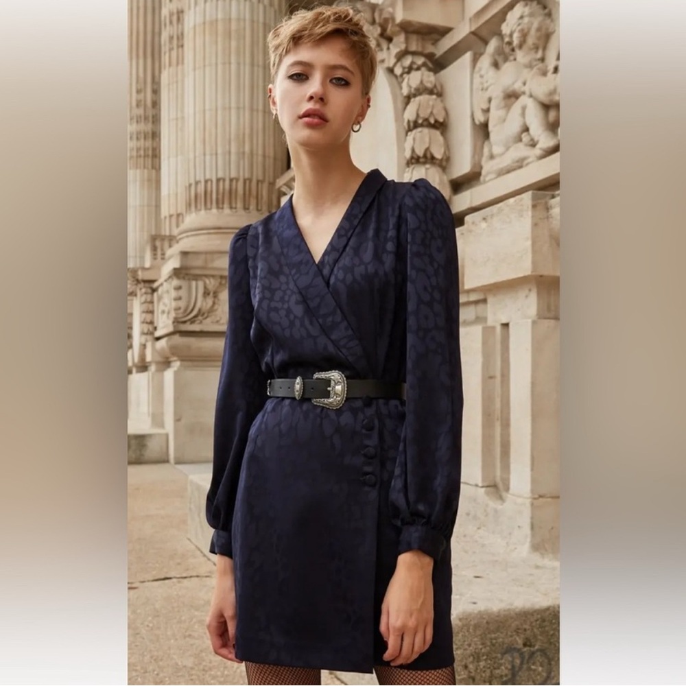 The Kooples Leopard Navy Blazer Wrap Mini Dress